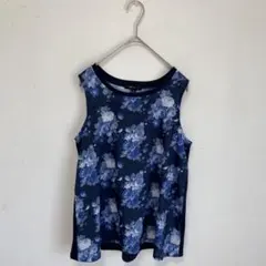 【COMME CA ISM】花柄　ブルー　タンクトップ　ノースリーブ　ブラウス