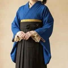 お値下 レトロ アンティーク着物 袷 青色 縞模様