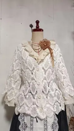 値下げ♡【古着】vintage ヴィンテージ　コットンレース編みカーディガン