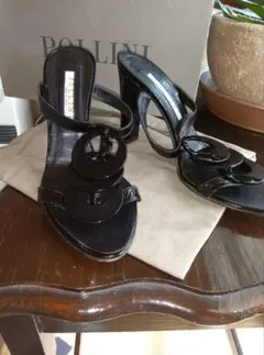 キ*ツ様 おしゃれ！ Pollini ブラックサンダル 高ヒール　38 　24.のサムネイル