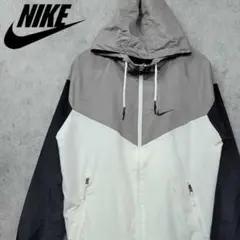 【90s 古着】ナイキ ハーフジップ 刺繍 ナイロンジャケット グレー×ホワイト