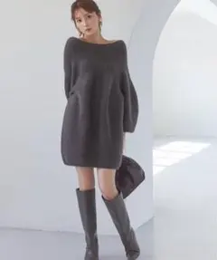 スナイデル snidel ラクーンミニニットワンピースグレー