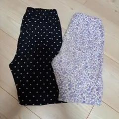 黒ドット・紫花柄レギンスパンツ2枚組