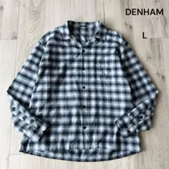 DENHAM デンハム オープンカラー オンブレチェックシャツ 長袖 青 Lのサムネイル