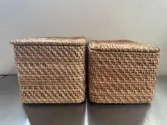 【無印良品】重なるラタン長方形バスケット 2個セット 蓋つき