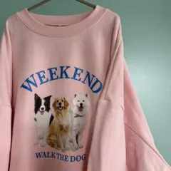 DOGプリント スウェット ピンク レディース オーバーサイズ 古着