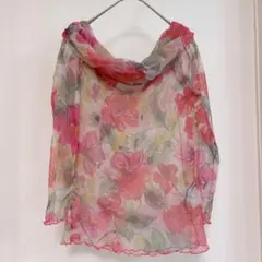 希少✨100%ポリアミド シアー素材 花柄 オフショルダートップス 総柄