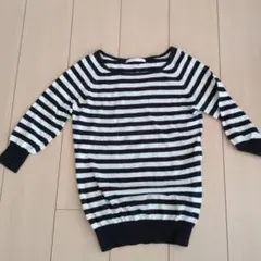 ボーダー柄五分袖カシミヤ混ニット Sサイズ