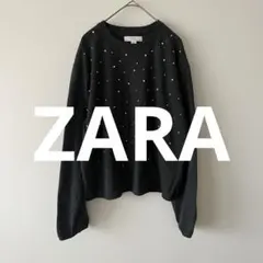 ZARA ザラ パール付きニットトップス グレー