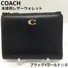 未使用】COACH レザー Cロゴ 二つ折り財布 ブラック×ゴールド - メルカリ