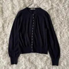 index　パールボタンクルーネックカーディガンS　ネイビー　羽織◆A428