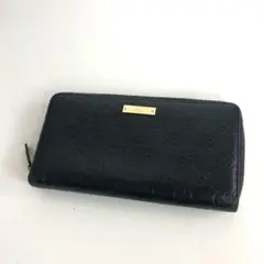 GUCCI グッチ シマレザー ラウンドファスナー 長財布 ブラック ウォレット