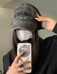 ベースボールキャップ グレー デニム キャップ ストリート 刺繍