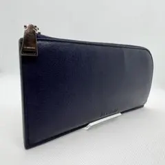 ジルサンダー 長財布 L字ファスナー シボ ネイビー　シルバー金具のサムネイル