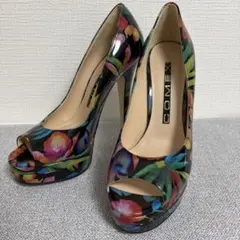 試着のみ COMEX フラワープリント ハイヒールパンプス