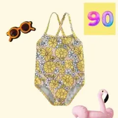 水着 新品 女の子 サイズ90 イエロー 花柄 ワンピース プール 海 旅行