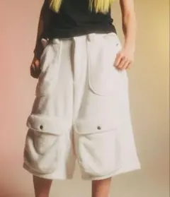 【a2o】 パイルワイドカーゴショーツ ホワイトL