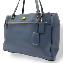 コーチ トートバッグ ショルダーバッグ 肩掛け レザー ネイビー系 金具ロゴ