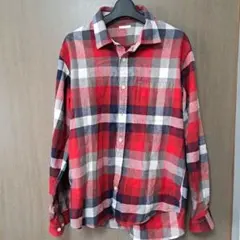 GU チェック柄ネルシャツ Lサイズ レッド系