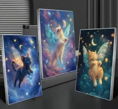 ダイヤモンドアートキット(天使の猫、3枚セット) 30x40cmのサムネイル