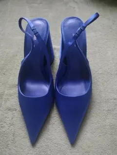 ZARA ブルー サテン スリングバック パンプスのサムネイル