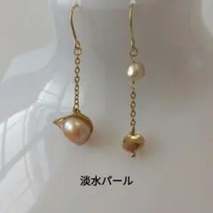 淡水パール、メタル調フレーミング、アシメピアス、tppg4