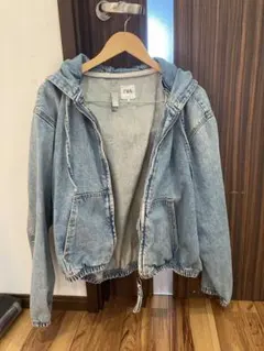ZARA フード付きデニムジャケット ライトブルー