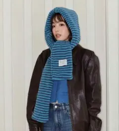 送料込みふわふわもこもこボーダーフードマフラーボリュームモンスターズインクサリー