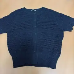 GU 透かし編み　カーディガン 半袖　ブラック　Lサイズ