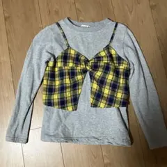 branshes 長袖カットソー グレー/イエローチェック