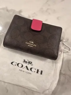 【COACH】コーチ 二つ折り財布 シグネチャー ブラウン×ピンク