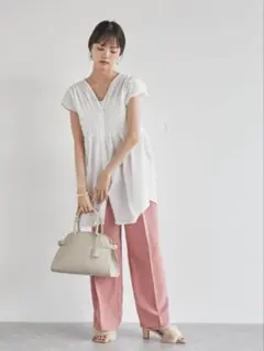 VIS 　ゆるVネックシャーリングシャツブラウス　ホワイト