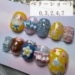 サイズ変更可No.260302ちび爪ネイルチップ 春 フリル くま リボン バラ