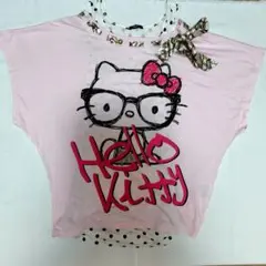 Hello Kitty Tシャツ ピンク ドット柄レイヤード
