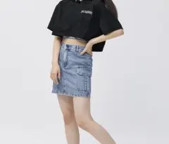 美品◆GU GIRLカーゴミニスカートパンツ デニム