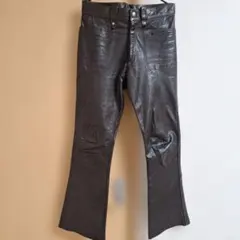 トルネードマート コーティングデニム フレアパンツ 茶 ブラウン L