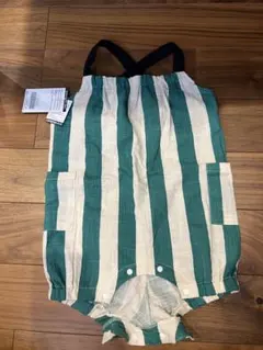 【新品】BREEZE グリーン/ホワイト ストライプロンパース 70