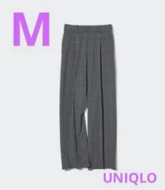 【極美品】UNIQLO タックワイドパンツ グレー チェック M