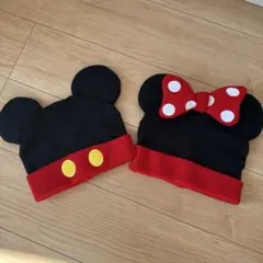 ミッキー・ミニー 耳付きニット帽子セット