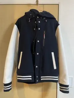 BEAMS HEART フード付きダウンジャケット M ネイビー/ホワイト