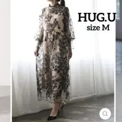 【美品】HUG.U 総レース ロングワンピース M シャンパンベージュ 花柄