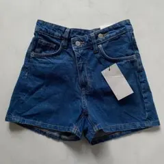 新品　ZARA 34 HIGH RISE クロスウエストデニムショートパンツ