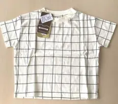 新品　子ども服　半袖　Tシャツ　チェック柄　アイボリー　白　黒　100