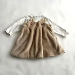 美品 SLAPSLIP BEBE クマモコモコドッキング肩フリルワンピース　80