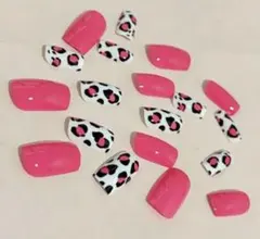 ヒョウ柄デザイン ピンク ネイルチップセット