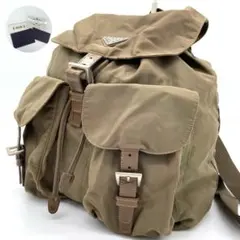 【美品】プラダ　リュック　三角プレート　ナイロン　レザー　ベージュ　白タグ