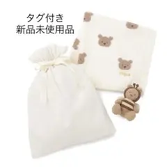 ジェラートピケ　ラッピング済み　ベビモコベアジャガードブランケット&ラトル