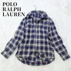 【現行✨️】ポロラルフローレン　長袖シャツ　ポニー刺繍　ロゴ　チェック　ブルー