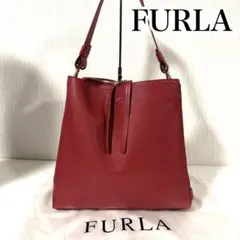 フルラ　ワンショルダーバッグ　レザー　レッド系　肩がけ　袋付き
