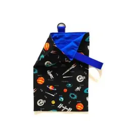 ハンドメイド 宇宙 ロケット 上靴袋 上履き入れ 青 黒 シューズバッグ 配送